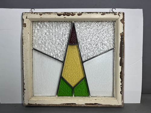 ANTIQUE ART DECO Era GEOMETRIC Old STAINED GLASS Architectural Salvage WINDOW - Picture 6 of 6