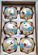 6 Vintage Austrian Large Glass Ornaments Hand...