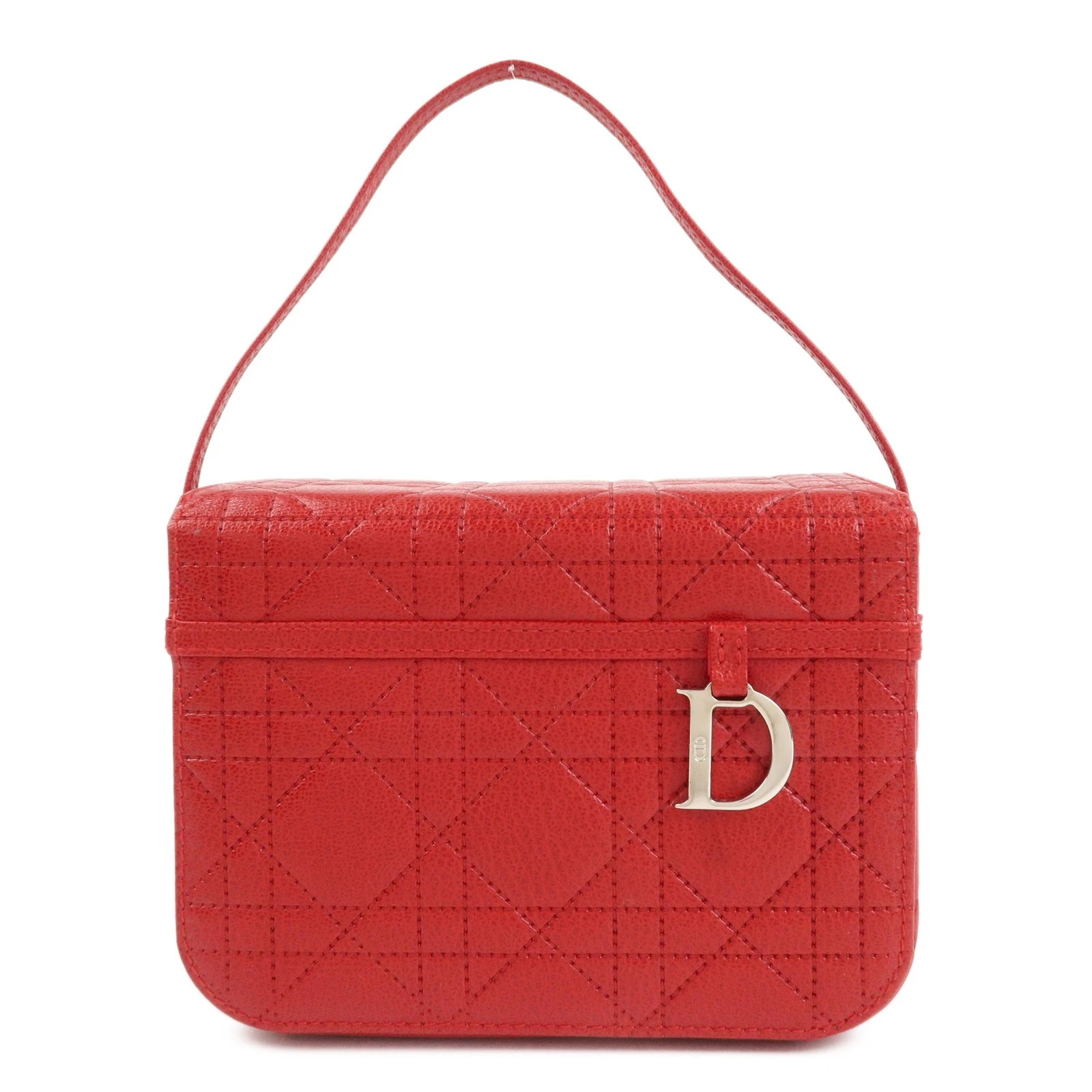 Authentique sac à main Christian Dior Canage cuir vanity bag rouge argent HDW occasion F/S