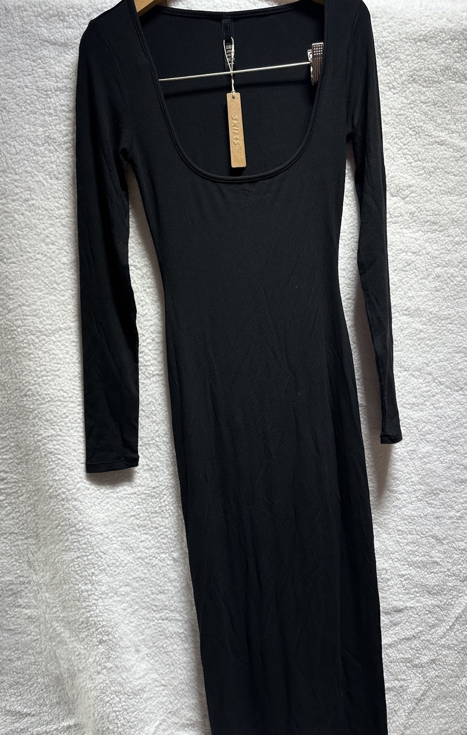 SKIMS Soft Lounge Long Sleeve Square Neck Dress Onyx AP-DRS-1701 Size SMALL