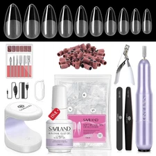 SAVILAND Almond Gel Nail Kit: Nail Drill Kit U V Lamp for Nails 500PCS Almond