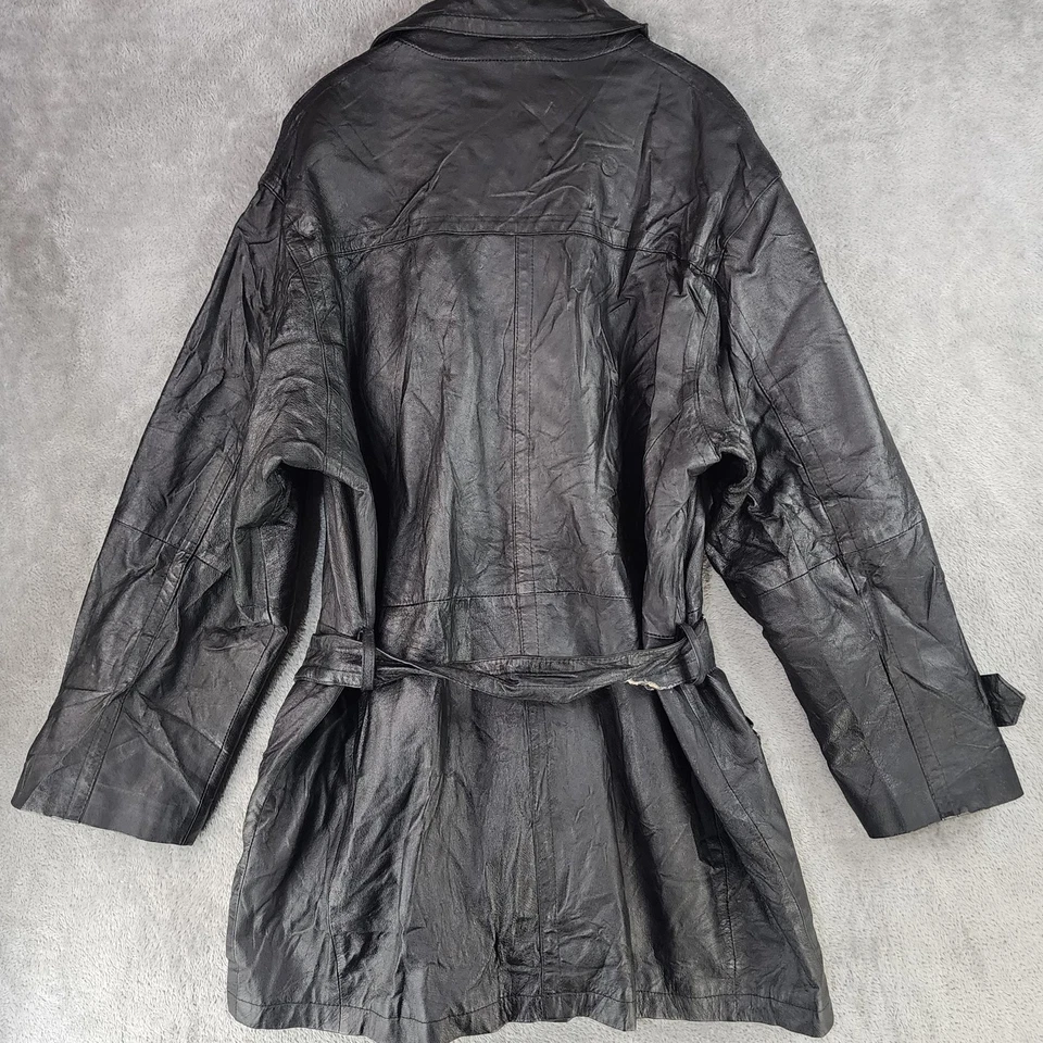 Chaqueta Towncraft Para Hombre Grande Cuero Negro Cinturón Doble Pecho Gabardina Foto 2 de 4