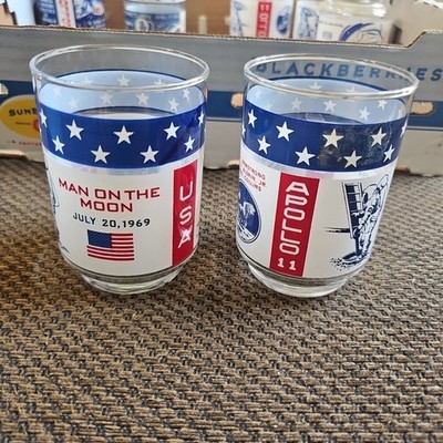 Libbey Commemorative Glasses Apollo 11 Man On The Moon 10 oz Set of 2