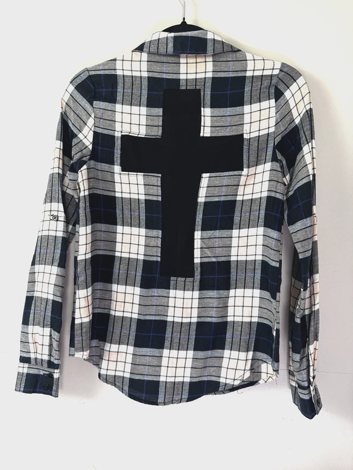 Material Niña XS Negro Blanco Cuadros Botones Malla Recorte Cruzado Jesús Cristiano Foto 2 de 4