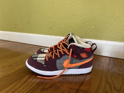 Nike Air Jordan 1 Mid SE (GS) Night Maroon Black Plaid FD5461-608 Size 2Y