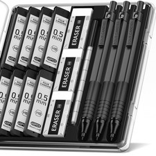 Four Candies Metal Mechanical Pencil Set with Case, 0.5mm, 3PCS, 0.5, Black