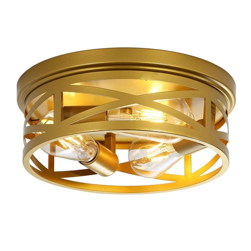 Flush Mount Ceiling Light Fixture,Golden 3-Light Industrial Farmhouse Light F...