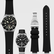Rubber Watch Strap For Tudor Pelagos 22mm 12mm Black Deployant Clasp Diver