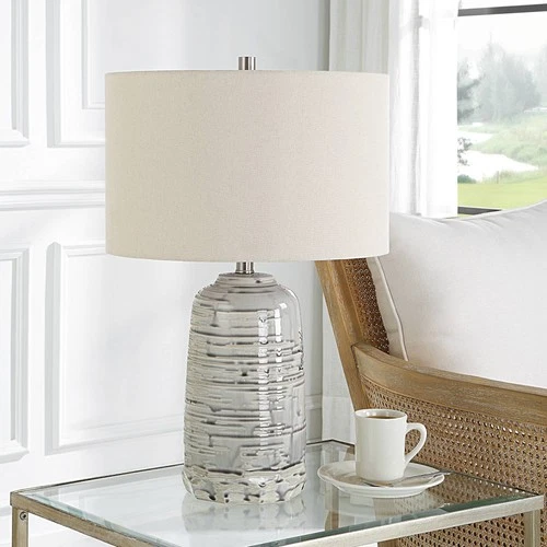 Uttermost Cyclone 24 3/4" Ivory and Gray Modern Ceramic Table Lamp - Picture 3 of 7