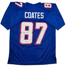 Autographed/Signed Ben Coates New England Blue Football Jersey Beckett BAS COA