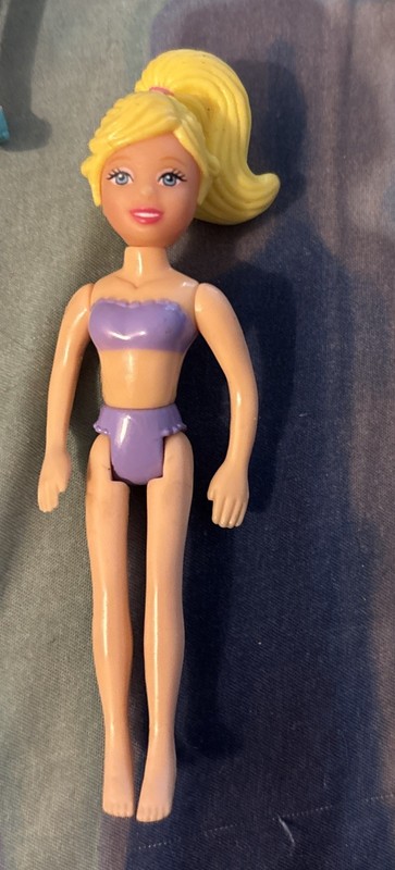 Vintage Polly Pocket Doll - Blonde With Pony Tail & Purple Bathing Suit