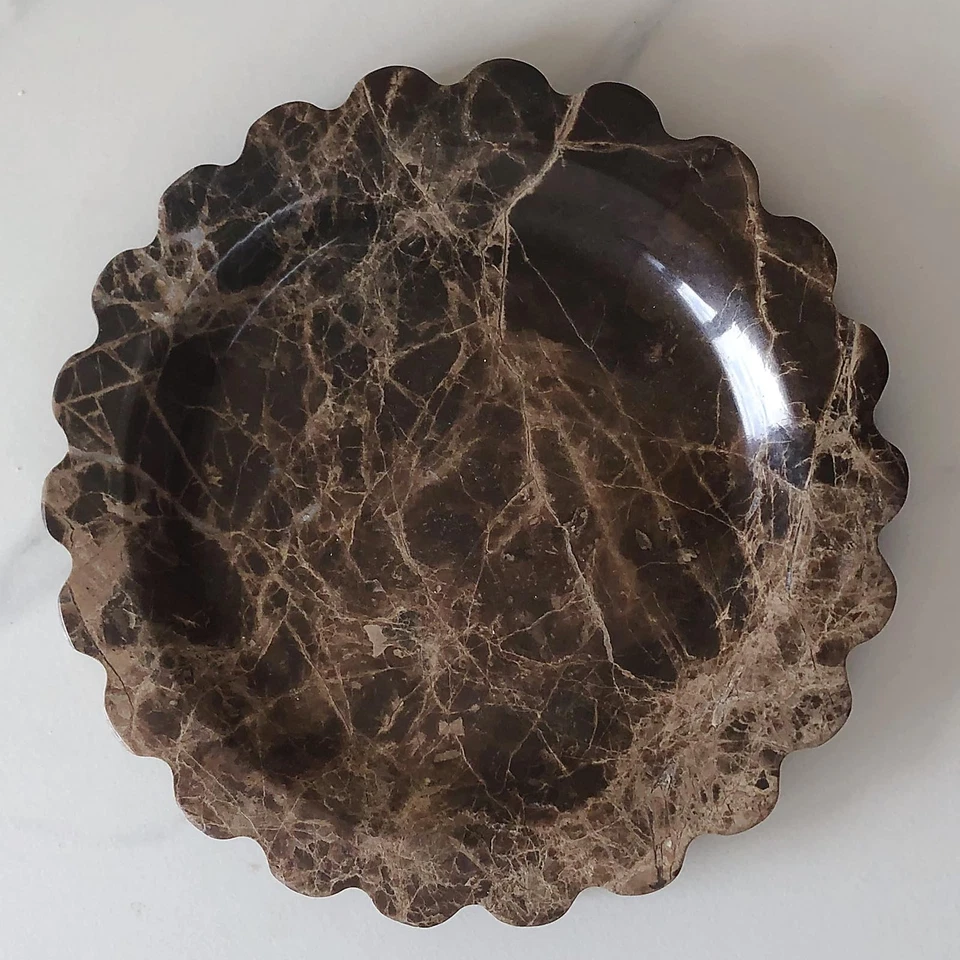 Marble Tray Round Scalloped Tray Small Serving Platter for Counter, Bathroom,... - Image 2 of 4