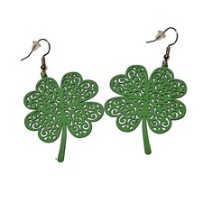 Four Leaf Clover Dangle Earrings Green Filigree Lucky St Patricks Day Jewelry
