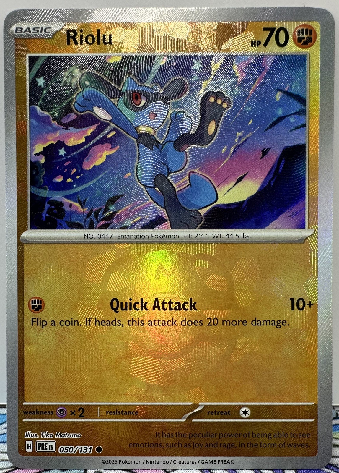 Riolu 50/131 Pokémon TCG Prismatic Evolutions Masterball Holo Near Mint