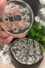 BUY 1-2 Vtg 3.5" Clear GLASS Round Domed FROG FLOWER HOLDER 11 Hole LARGE CENTER