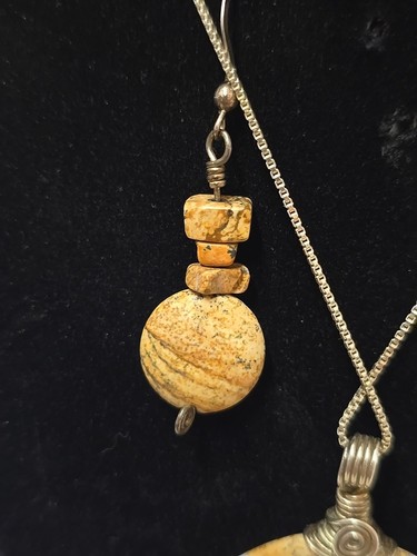 Ciondolo e orecchini picture Jasper Wire rap con collana in argento sterling - Foto 5 di 10