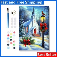DIY Christmas Church Paint by Numbers Kit - Elegant 8x12in Framed Art for Adults