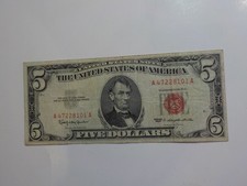 5 Dollar Bill Currency Note 1963 Paper Money Red Seal United States USA VTG
