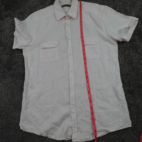 Reiss Shirt 100% Linen Pink Size Large Men's Button Up Short Sleeve Summer - Picture 7 of 9