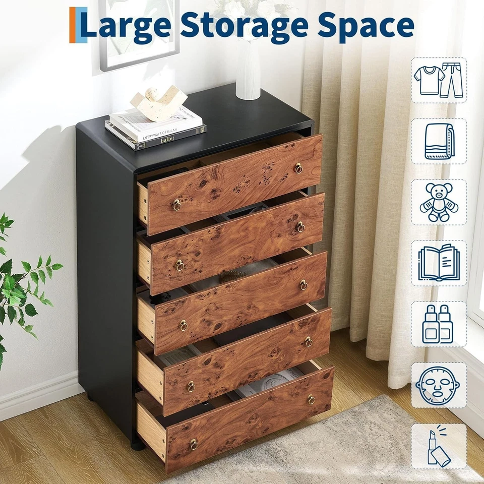 Cómoda 5 Cajones 46" Alto Moderna Cajonera Madera Cajón Organizador Dormitorio Foto 3 de 4