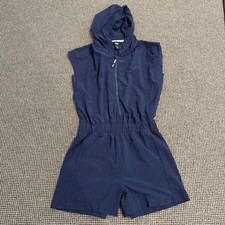 Athleta Girl Navy Blue Hooded Romper L/12 PolyesterSpandex Pockets On the Go