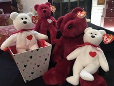 Vintage Lot of 4-Ty Beanie Babies-2 Valentino 93  Valentina 99  14  Teddy-98  Box