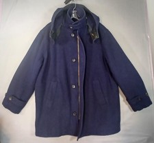 Vintage Polo Ralph Lauren Coat Mens Lg Navy Blue Wool Blend Zip Button Trench