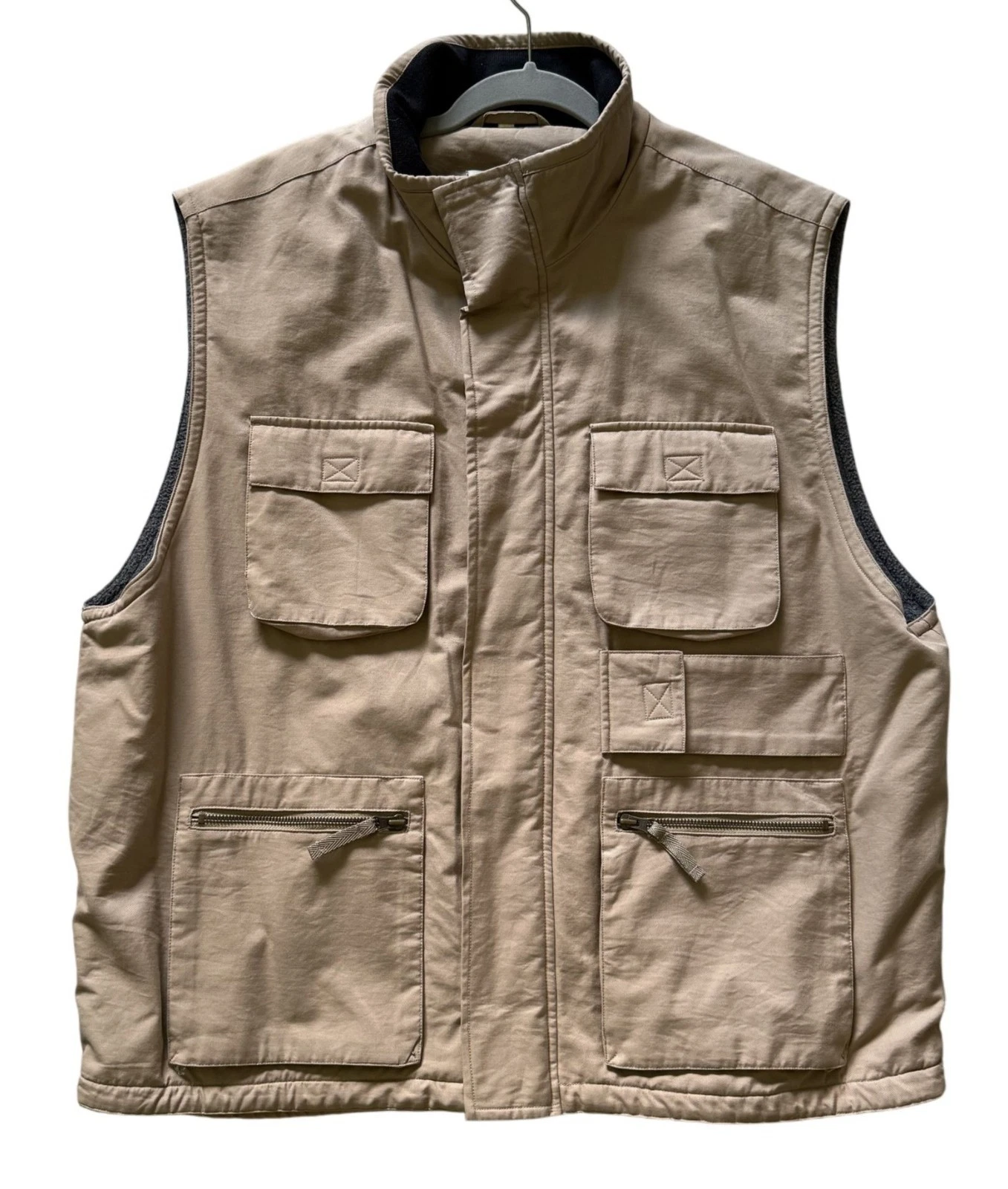 Fieldmaster Mens Khaki Utility Vest XL Multiple Pockets Hiking Hunting Camping
