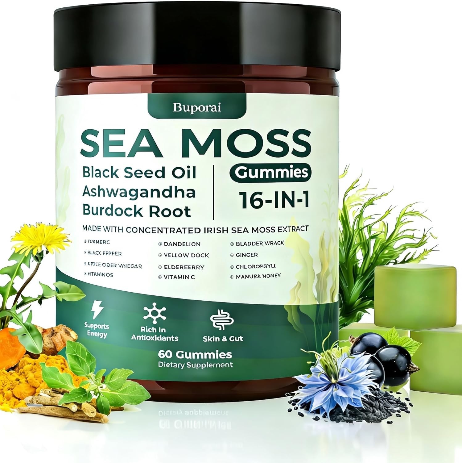 Natural Rems Gummies Natural Rems Sea Moss Gummies 16-in-1 - Ashwagandha Black Seed Oil ...