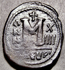MAURICE TIBERIUS w/ Christian Cross, Antioch, Byzantine Emperor Coin, 27-28mm