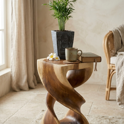 Suar Holz Beistelltisch Blumen Tisch Hocker Wohnzimmer Möbel Akazie Massiv Natur