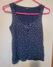 Gap Body Blue/white French Floral 3 Button Tank Top Modal/spandex S