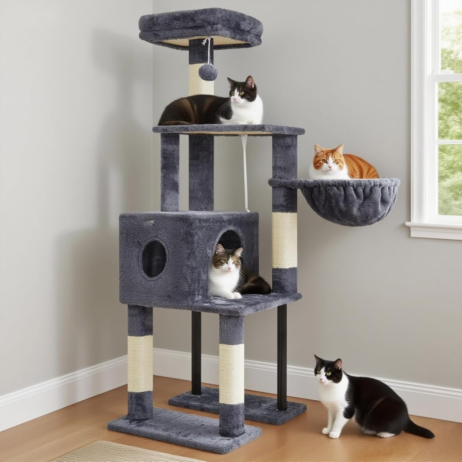 Albero Tiragraffi per Gatti Alto 125 Cm - Torre Multilivello Spaziosa