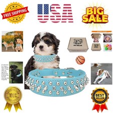 Adjustable Microfiber Leather Spiked Studded Dog Collars with a Squeak Ball G...