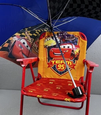 Selten Vintage Disney Pixar Cars Lightning McQueen Klappstuhl Sitz & Regenschirm - Bild 1 von 4