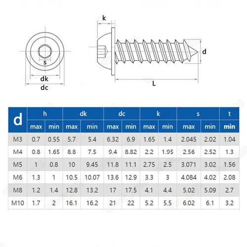 304 Stainless Steel Button Head Hex Socket Flanged Washer Self Tapping Screw - Picture 3 of 7