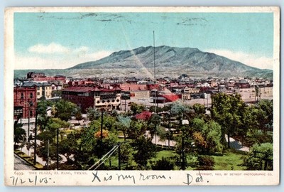 1905 El Paso Texas TX Vintage Postcard The Plaza Building Mountain Aerial View