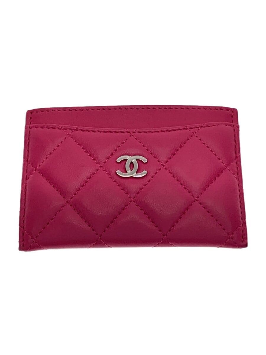 CHANEL Matelassé Silver CC Pink Pass Case Card Holder Preowned