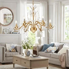 European Crystal Chandelier Vintage 4-Light Candles Ceiling Fixture Pendant Lamp