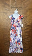 Harper Rose Ruffle Wrap Midi Dress Womens 16 Abstract Floral Chiffon Wedding NWT