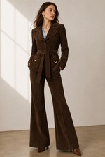 RED Valentino Brown Belted Pant Suit Set IT 44 US 8 Made in Italy