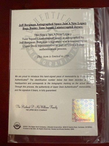 Jeff Bergman Auto Jersey Official Space Jam New Legacy Tune Squad Uninterrupted - Picture 4 of 4