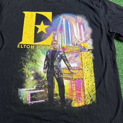 Elton John 2019 Farewell Yellow Brick Road Tour Shirt Double Sided Black Size XL