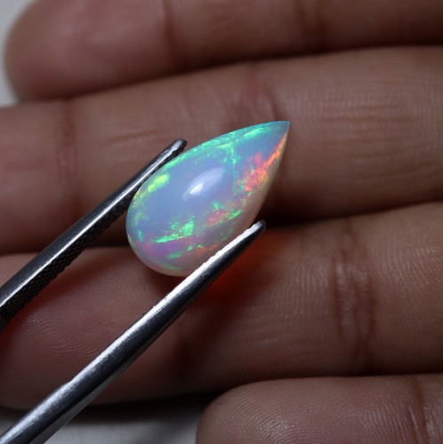 3.7 Cts 17.1x9.2 MM Natural AAA Green Red Fire Ethiopian Opal Pear Cabochon - Picture 9 of 11