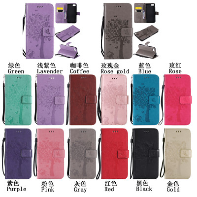 For Huawei P40 Lite Y6P Cat and Trees Patterned Leather Phone Wallet Case Stand