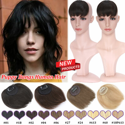 Puppy Bangs Fringe Clip In/On 100% Remy Human Hair Extensions Black One Piece US