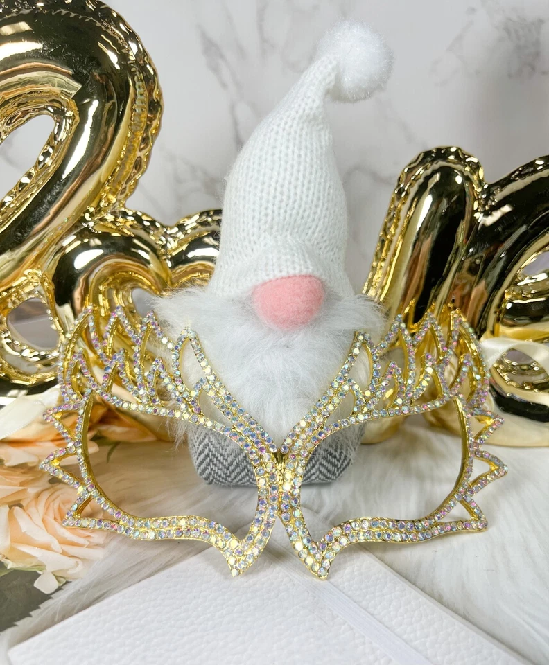 Máscara de Mascarada Dorada, Máscara Veneciana de Mardi Gras, Máscara de Ojos de Fiesta de Baile de graduación de Cristal AB Foto 3 de 4