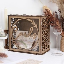 Wooden Wedding Card Box with Acrylic Window Rustic Gift Box Holder for Party