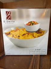 B. Smith With Style 2-Tier Chip And Dip Set with Porcelain Bowls and Iron Stand