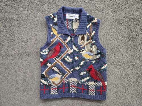 Vintage Northern Isles Sweater Vest Size Medium Hand Knit Wool Cottagecore Bird - 第 1/7 張圖片
